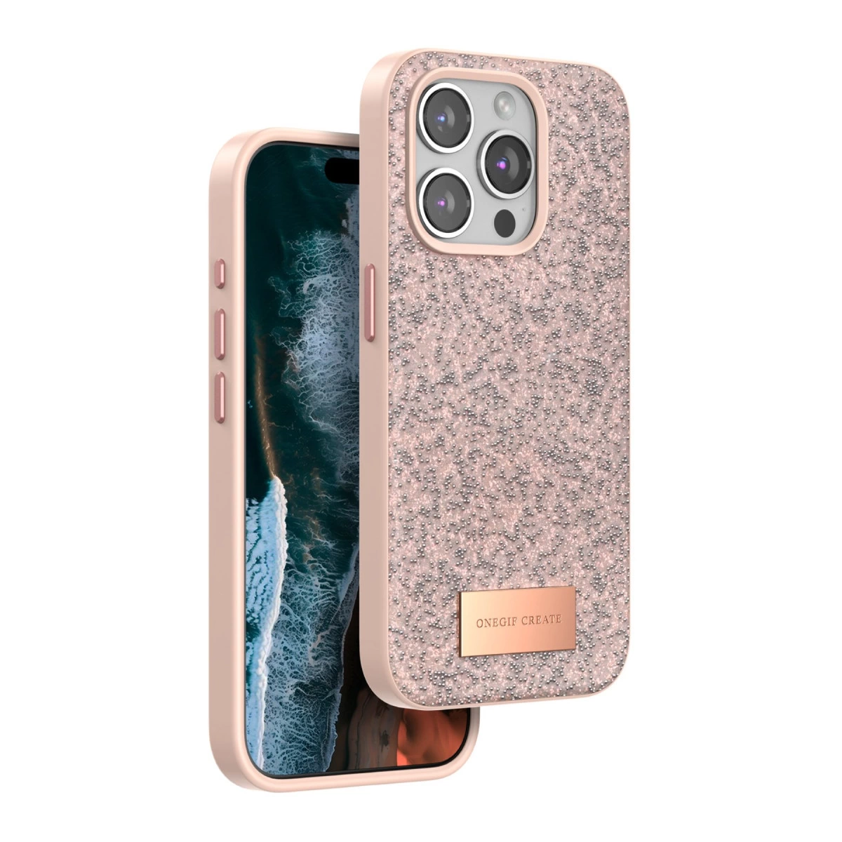 Onegif İphone 14 Pro Max Bright Simli Kapak - Pembe