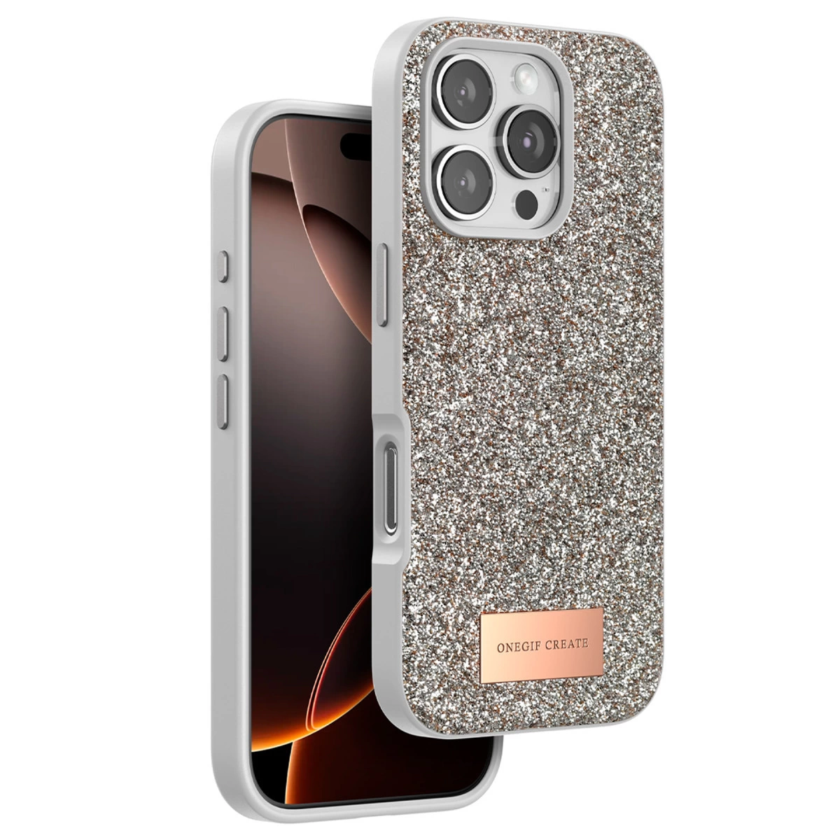 Onegif İphone 16 Pro Max Bright Simli Kapak - Gold