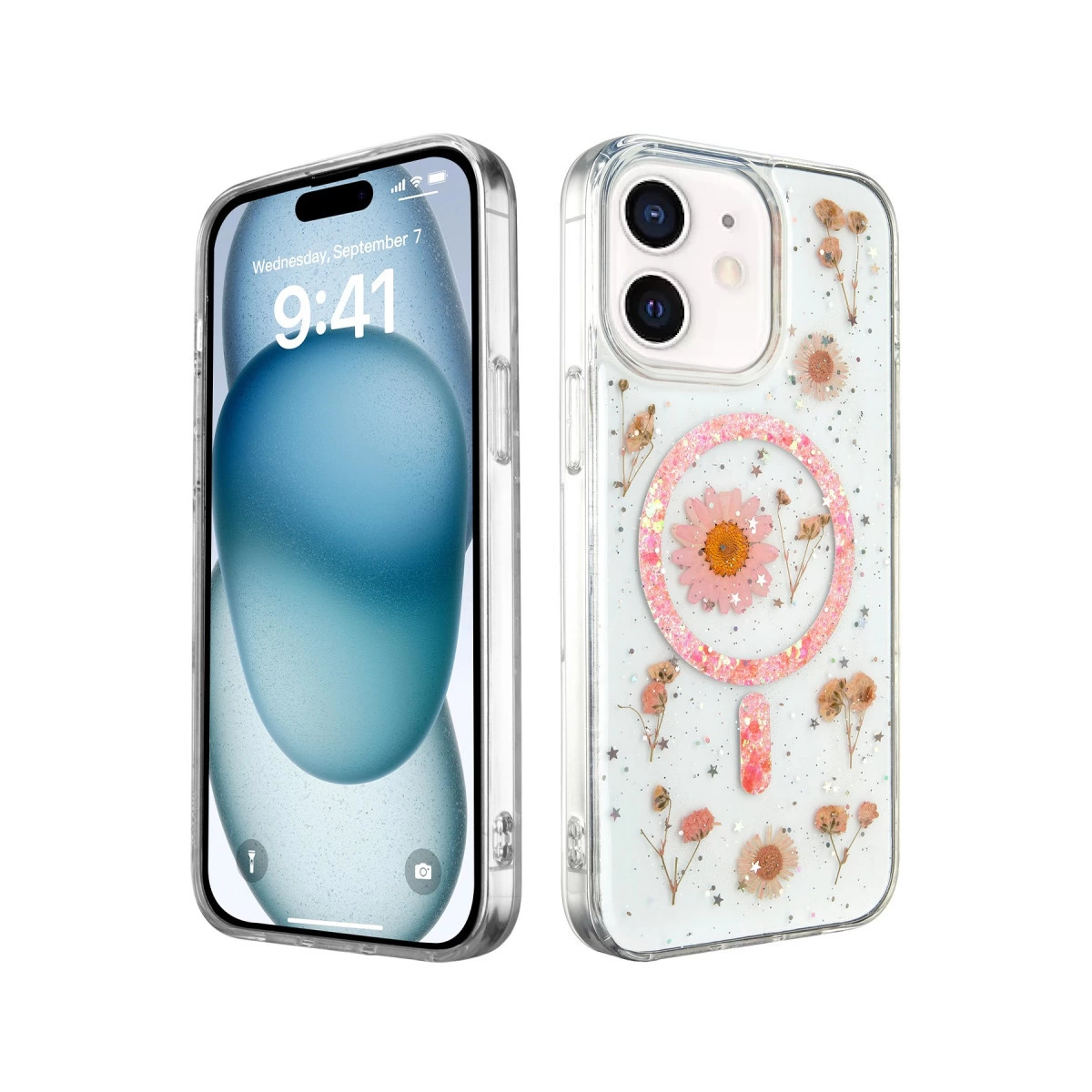 İphone 12 Kılıf Daisy Simli Magsafe Kapak - Pembe