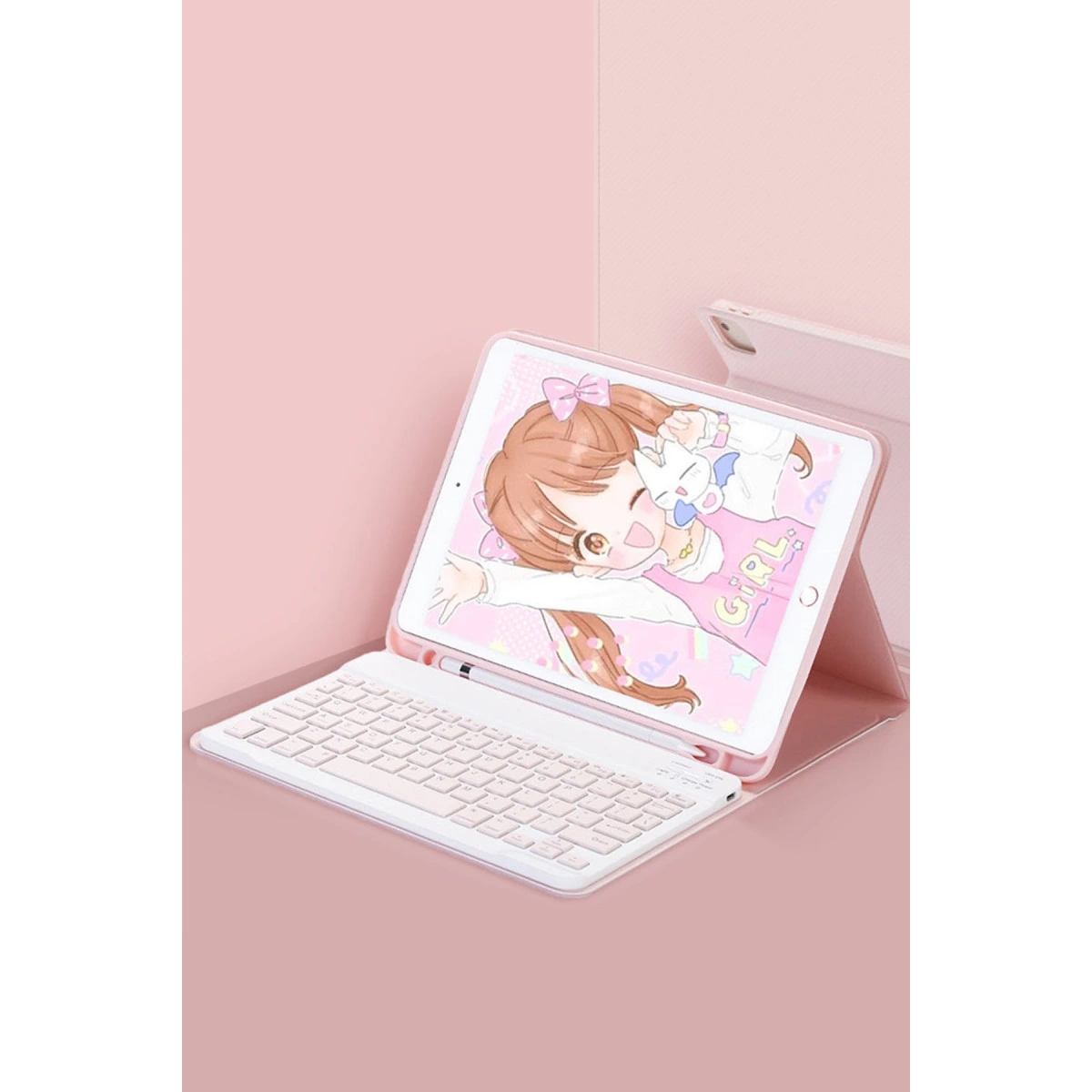 İpad 5 Air 9.7 Kılıf Kc01 Smart Klavyeli Tablet Kılıfı - Pembe