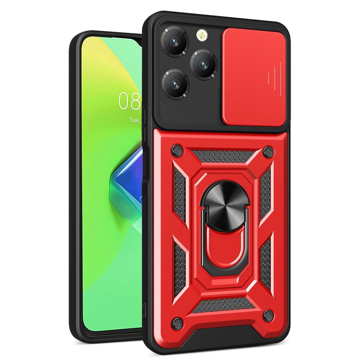 İnfinix Hot 40 Pro Kılıf Pars Lens Yüzüklü Silikon - Kırmızı