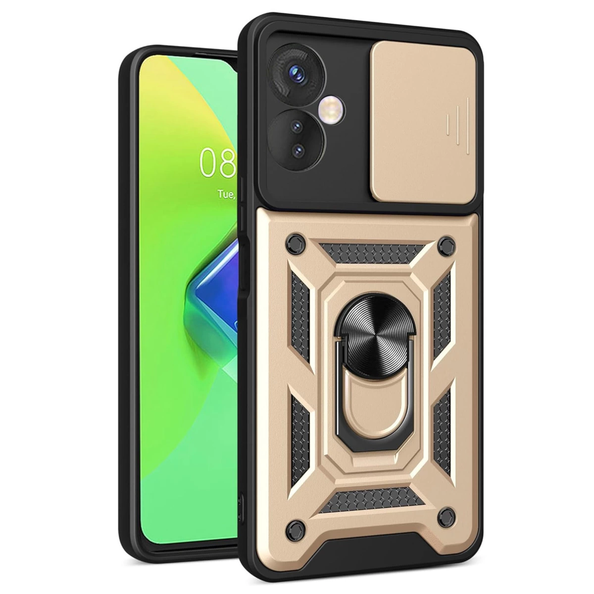 İnfinix Hot 30 4g Kılıf Pars Lens Yüzüklü Silikon - Gold