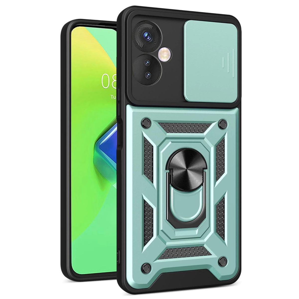 İnfinix Hot 30 4g Kılıf Pars Lens Yüzüklü Silikon - Yeşil