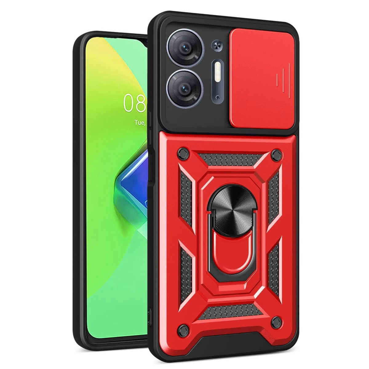 İnfinix Hot 30 5g Kılıf Pars Lens Yüzüklü Silikon - Kırmızı