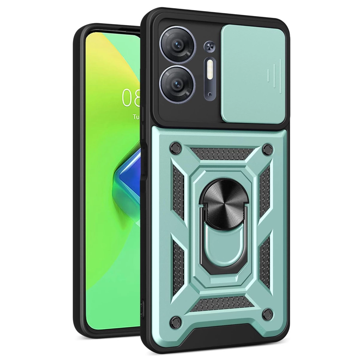 İnfinix Hot 30 5g Kılıf Pars Lens Yüzüklü Silikon - Yeşil