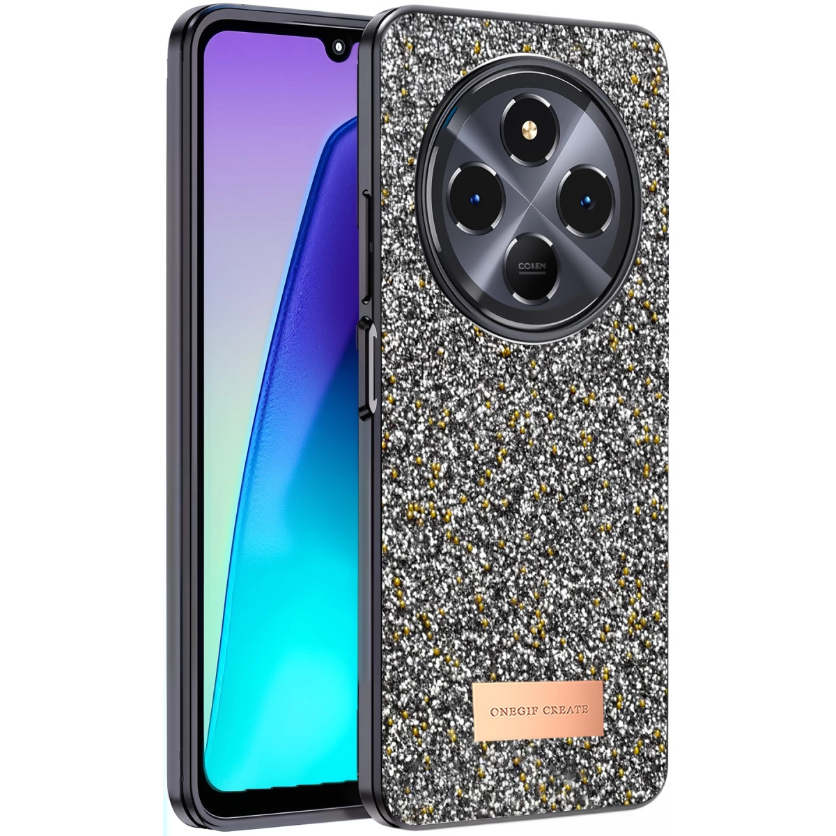 Onegif Xiaomi Redmi 14c Bright Simli Kapak - Gümüş