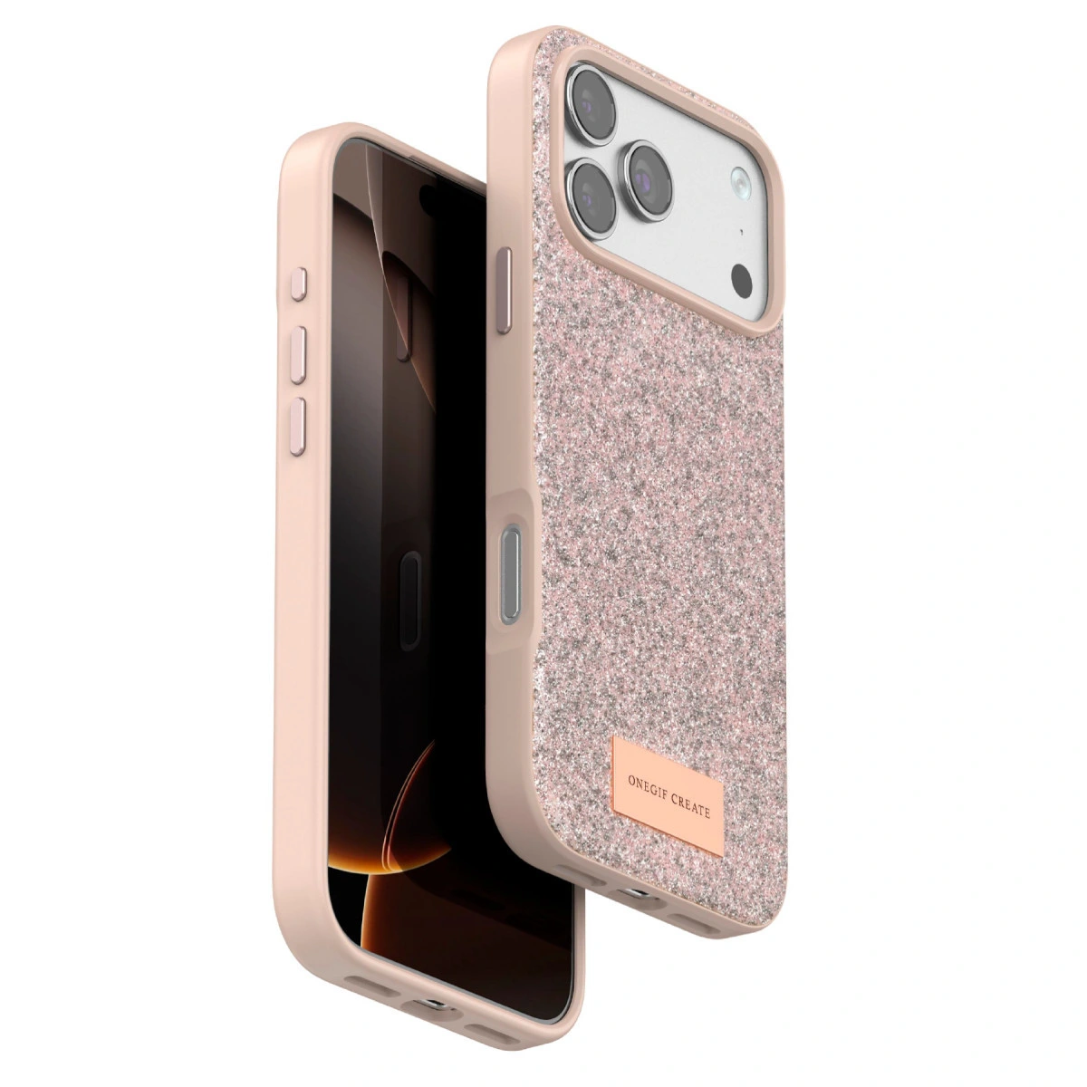 Onegif Apple İphone 17 Pro Max Bright Simli Kapak - Pembe