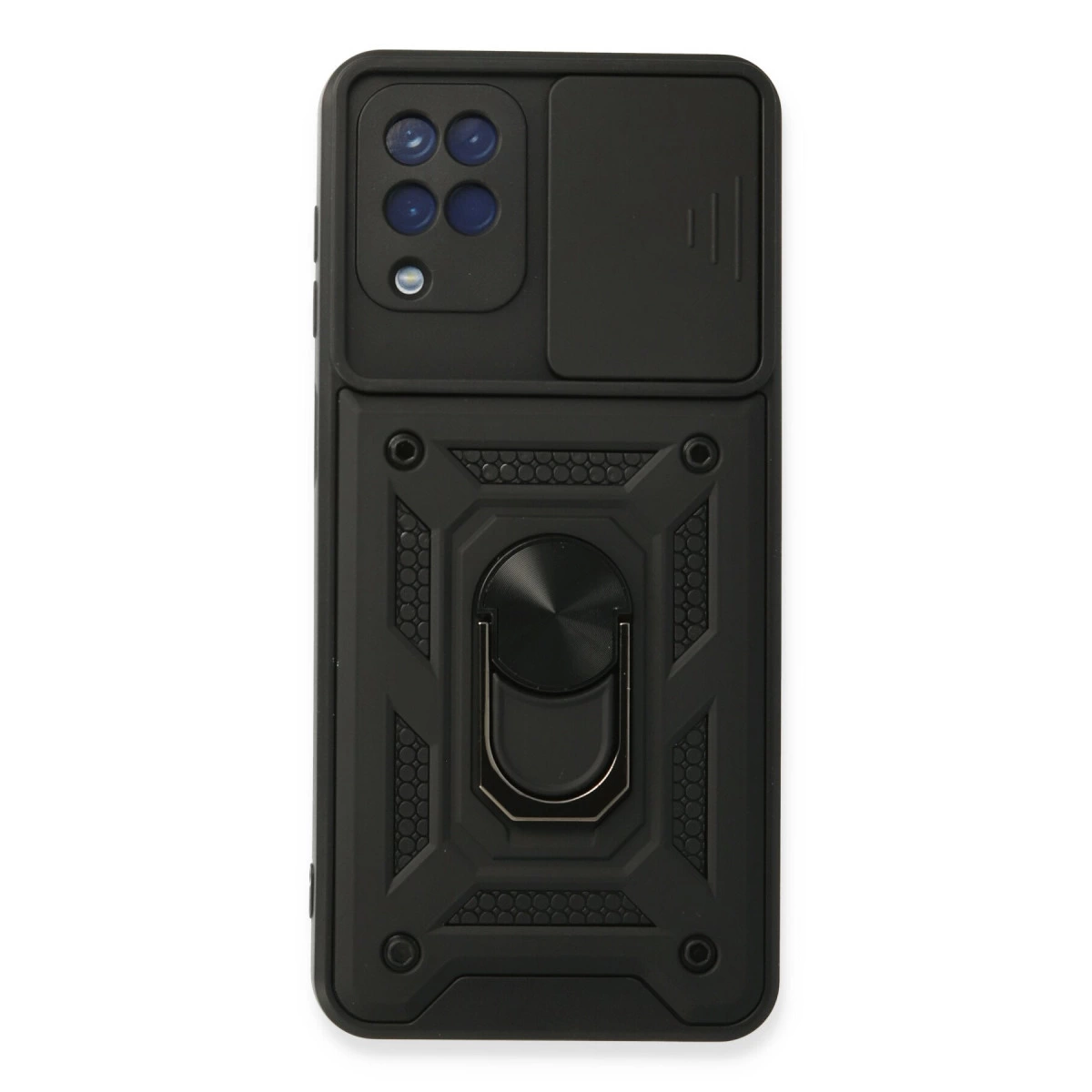 Samsung Galaxy A22 Kılıf Pars Lens Yüzüklü Silikon - Siyah