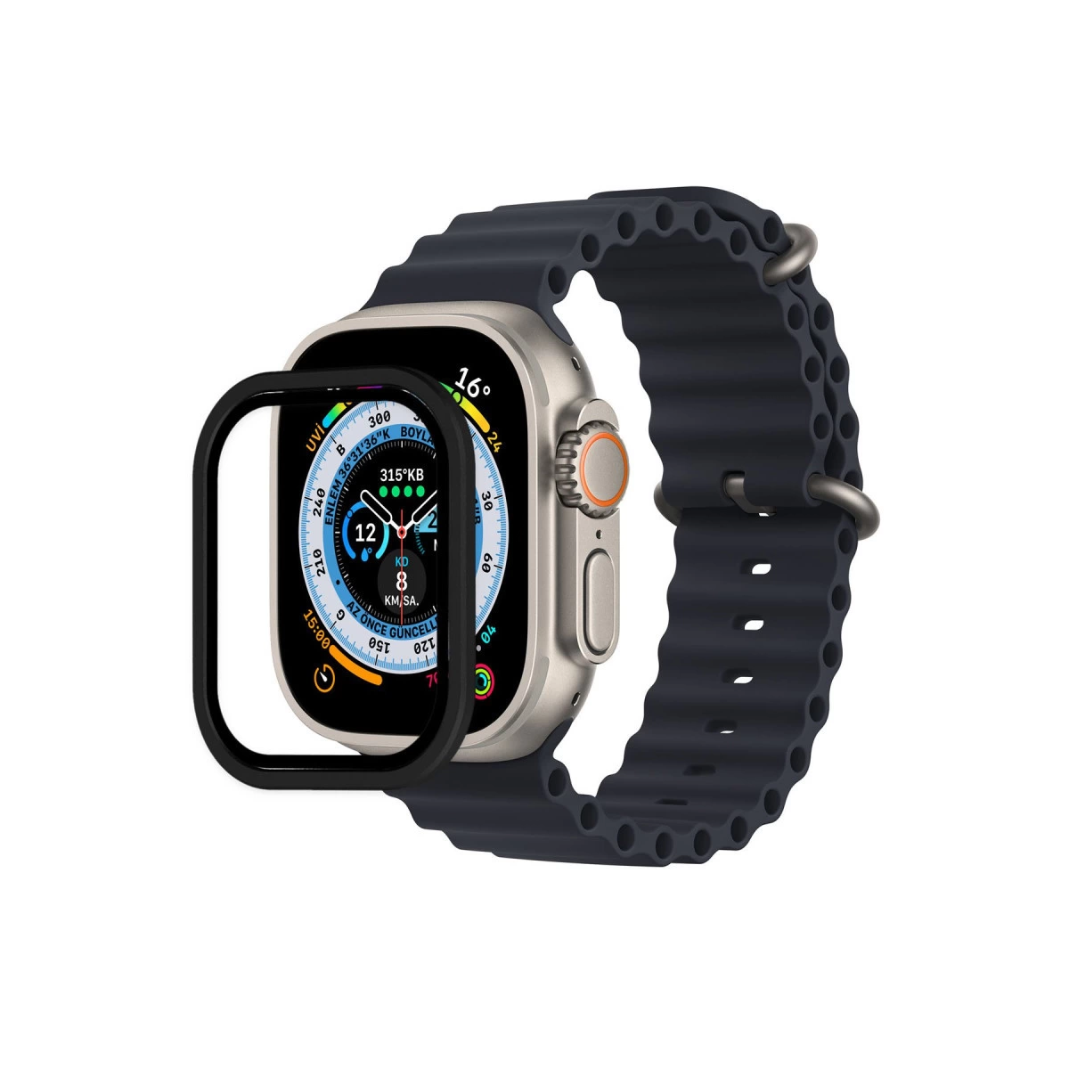 Apple Watch Ultra 49mm Alüminyum Kasa Cam Ekran Koruyucu - Siyah