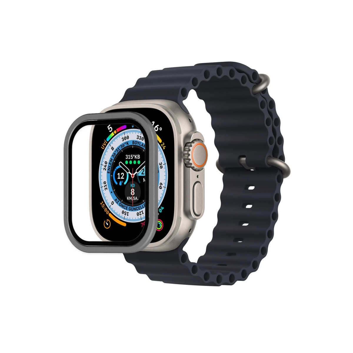 Apple Watch Ultra 49mm Alüminyum Kasa Cam Ekran Koruyucu - Gri