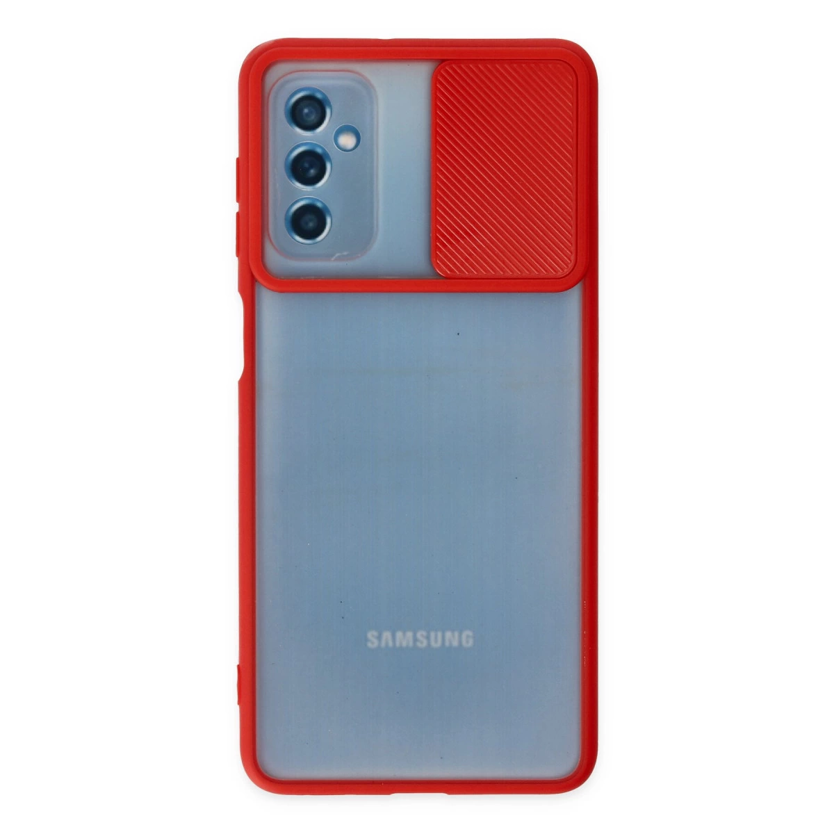 Samsung Galaxy M52 5g Kılıf Palm Buzlu Kamera Sürgülü Silikon - Kırmızı