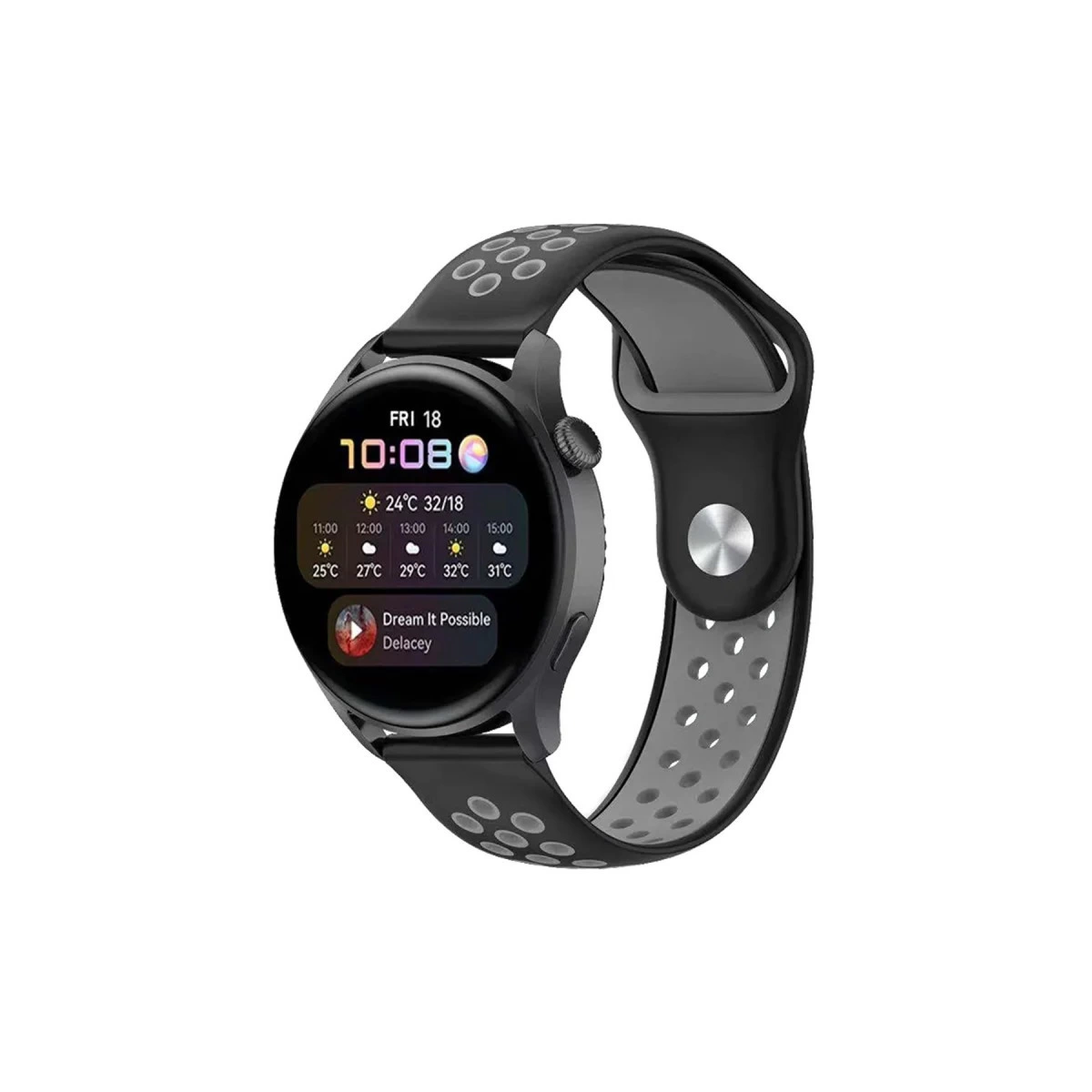 Watch 20mm Spor Delikli Kordon - Siyah-gri