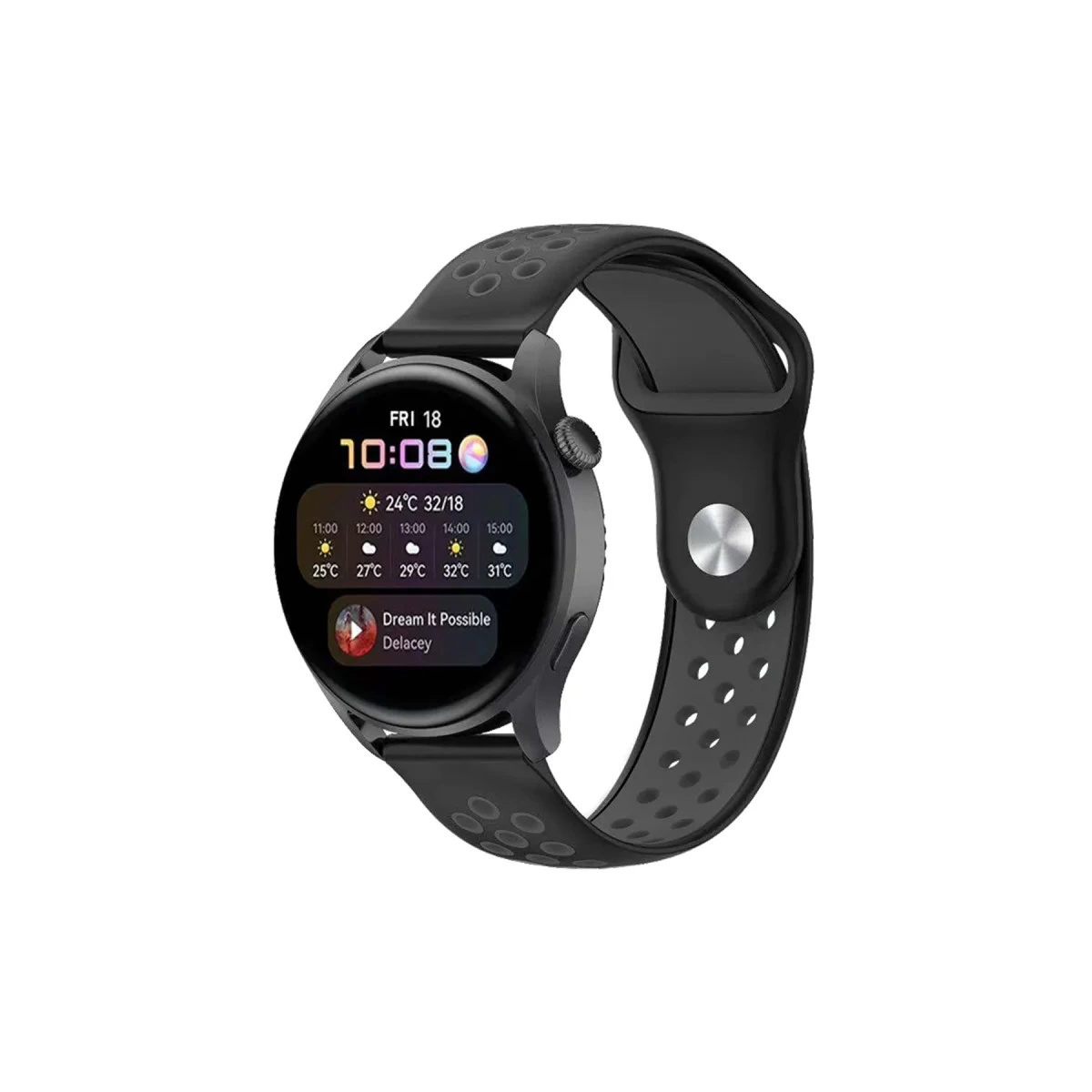 Watch 22mm Spor Delikli Kordon - Siyah-füme