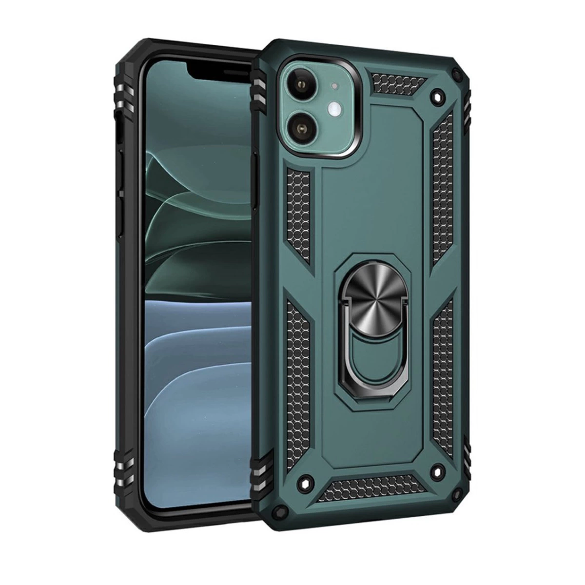 İphone 11 Kılıf Sofya Yüzüklü Silikon Kapak - Yeşil