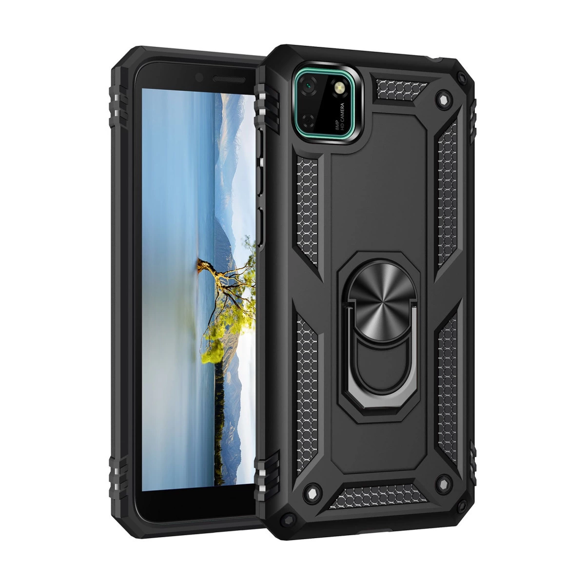 Huawei Y5p Kılıf Sofya Yüzüklü Silikon Kapak - Siyah