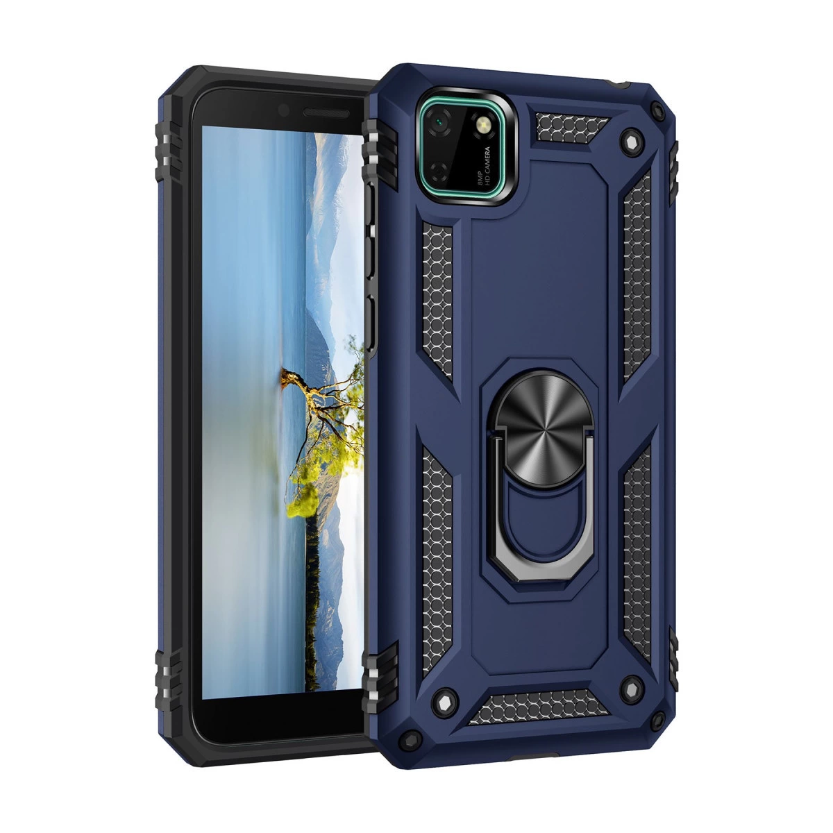 Huawei Y5p Kılıf Sofya Yüzüklü Silikon Kapak - Lacivert