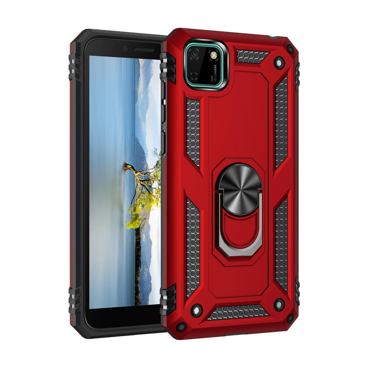 Huawei Y5p Kılıf Sofya Yüzüklü Silikon Kapak - Kırmızı