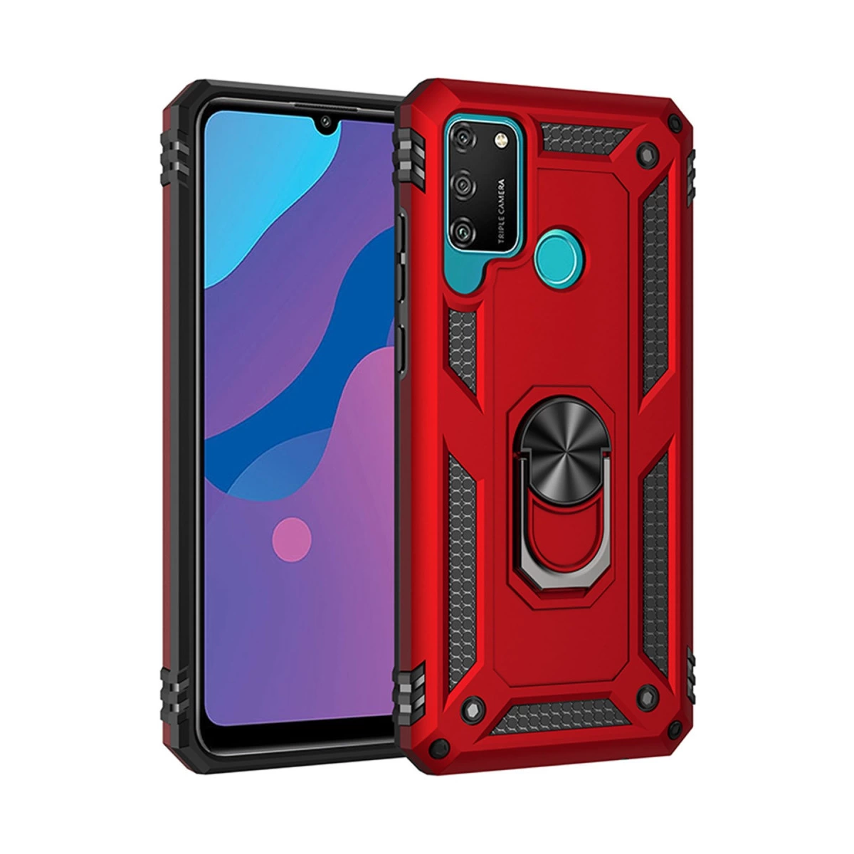 Huawei Y6p Kılıf Sofya Yüzüklü Silikon Kapak - Kırmızı