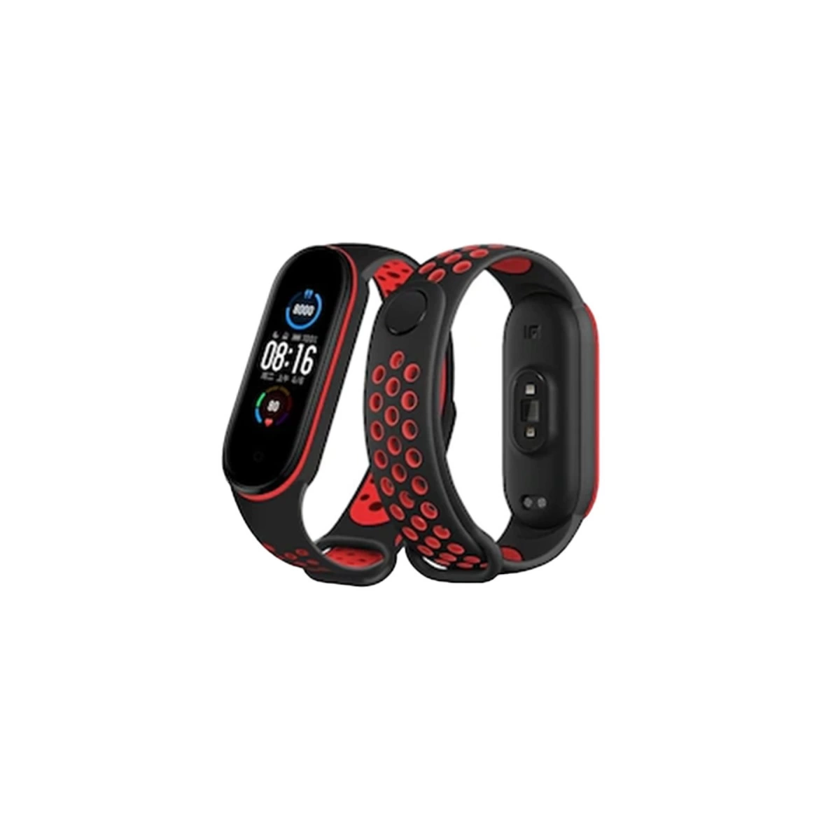 Xiaomi Mi Band 6 Spor Delikli Kordon - Siyah-kırmızı