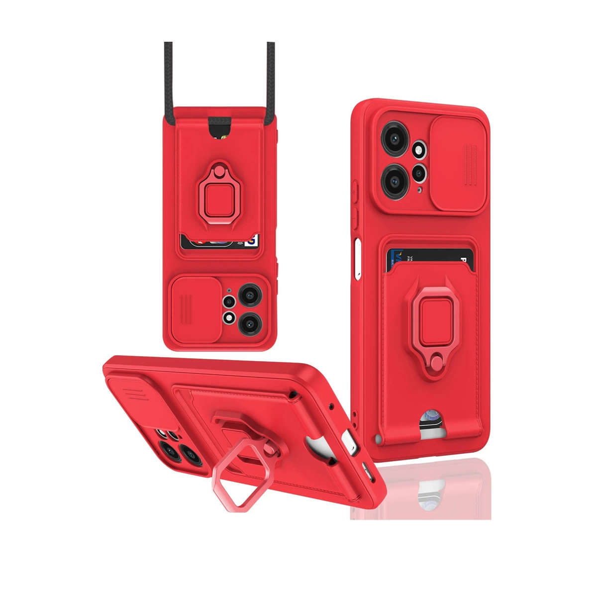 Xiaomi Redmi Note 12 4g Kılıf Zuma Kartvizitli Yüzüklü Silikon - Kırmızı