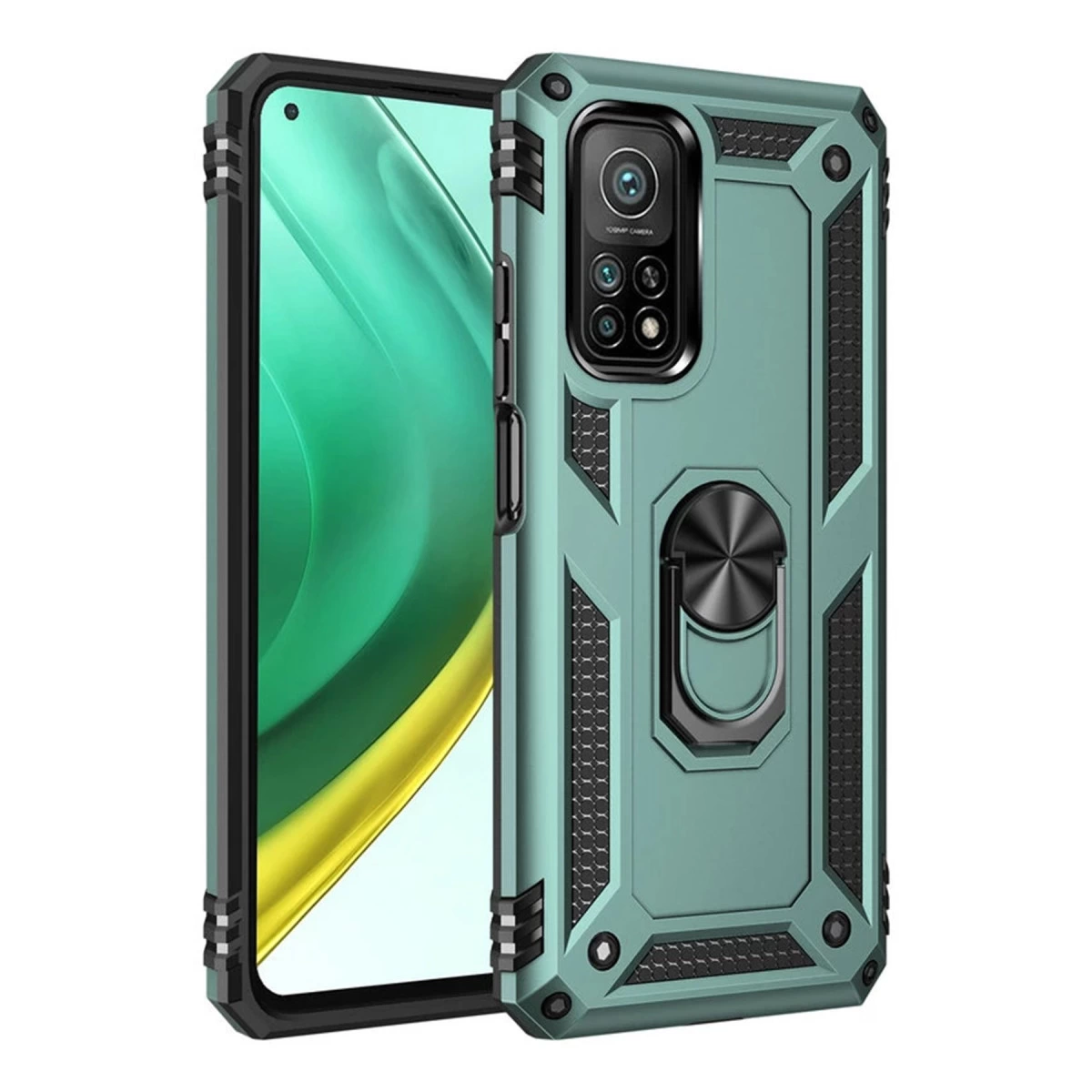 Xiaomi Mi 10t Pro Kılıf Sofya Yüzüklü Silikon Kapak - Yeşil