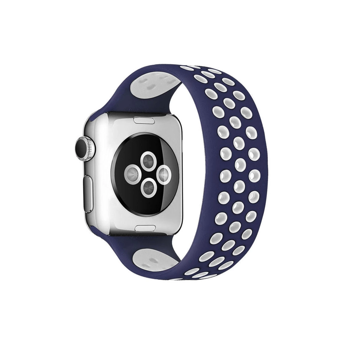 Apple Watch 42mm Ayarlı Delikli Silikon Kordon - Lacivert-beyaz