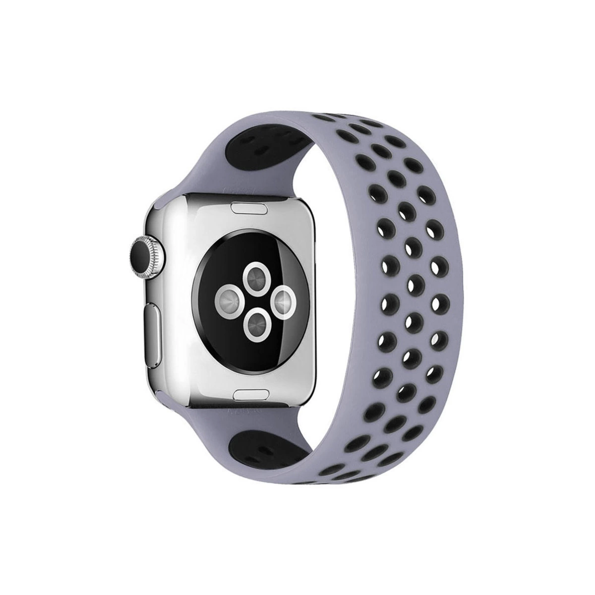 Apple Watch 42mm Ayarlı Delikli Silikon Kordon - Gri-siyah