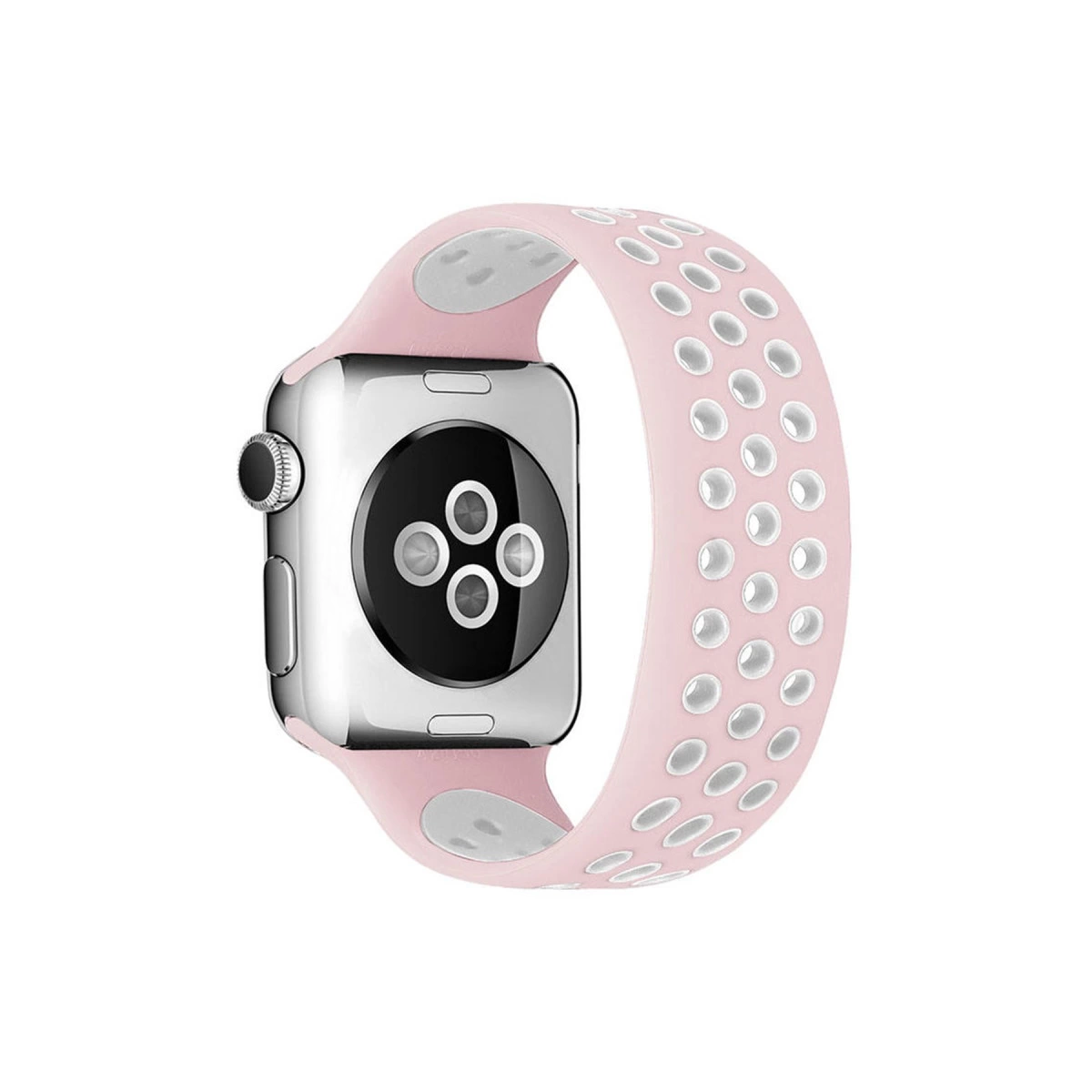 Apple Watch 38mm Ayarlı Delikli Silikon Kordon - Pembe-beyaz