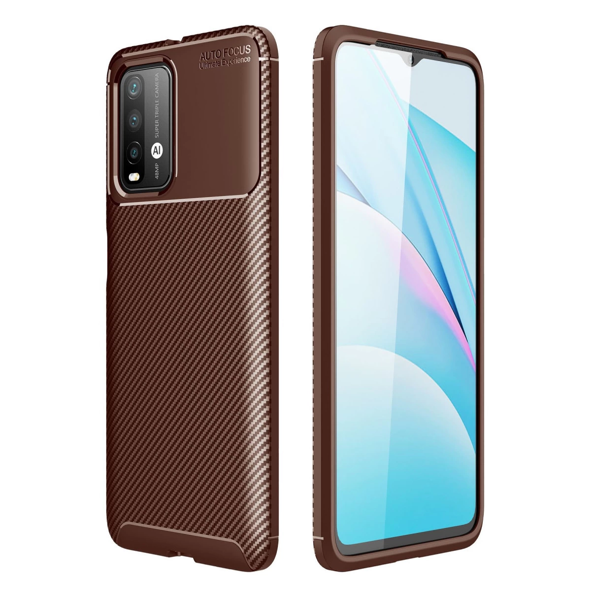 Xiaomi Redmi 9t Kılıf Auto Focus Karbon Kapak - Kahverengi