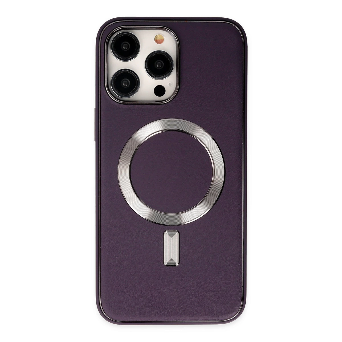 İphone 14 Pro Max Kılıf Coco Deri Magneticsafe Silikon - Derin Mor