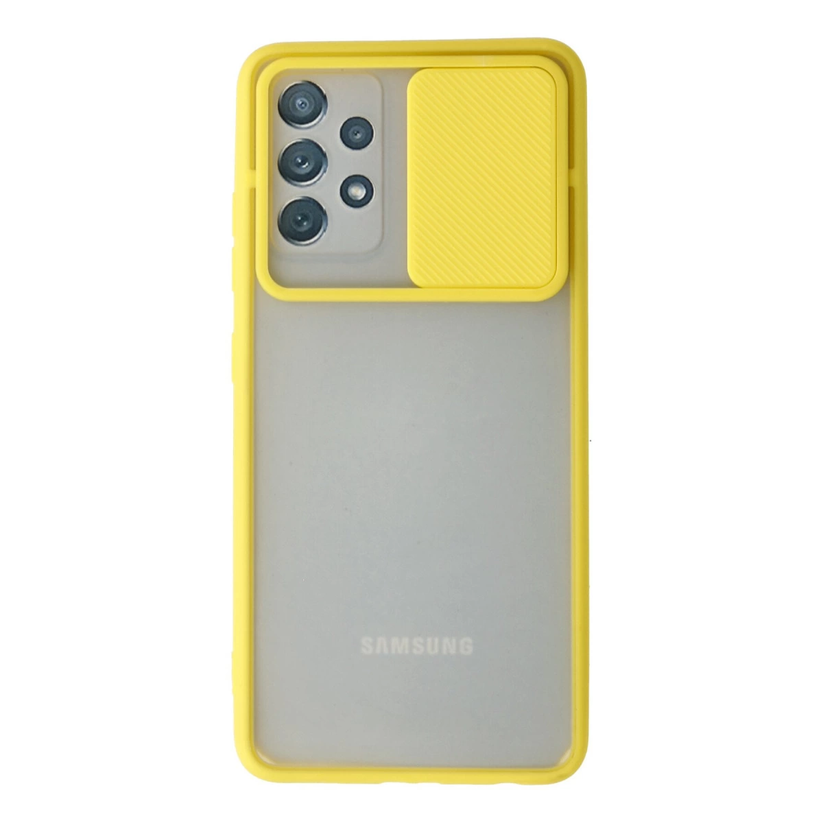 Samsung Galaxy A52 Kılıf Palm Buzlu Kamera Sürgülü Silikon - Sarı