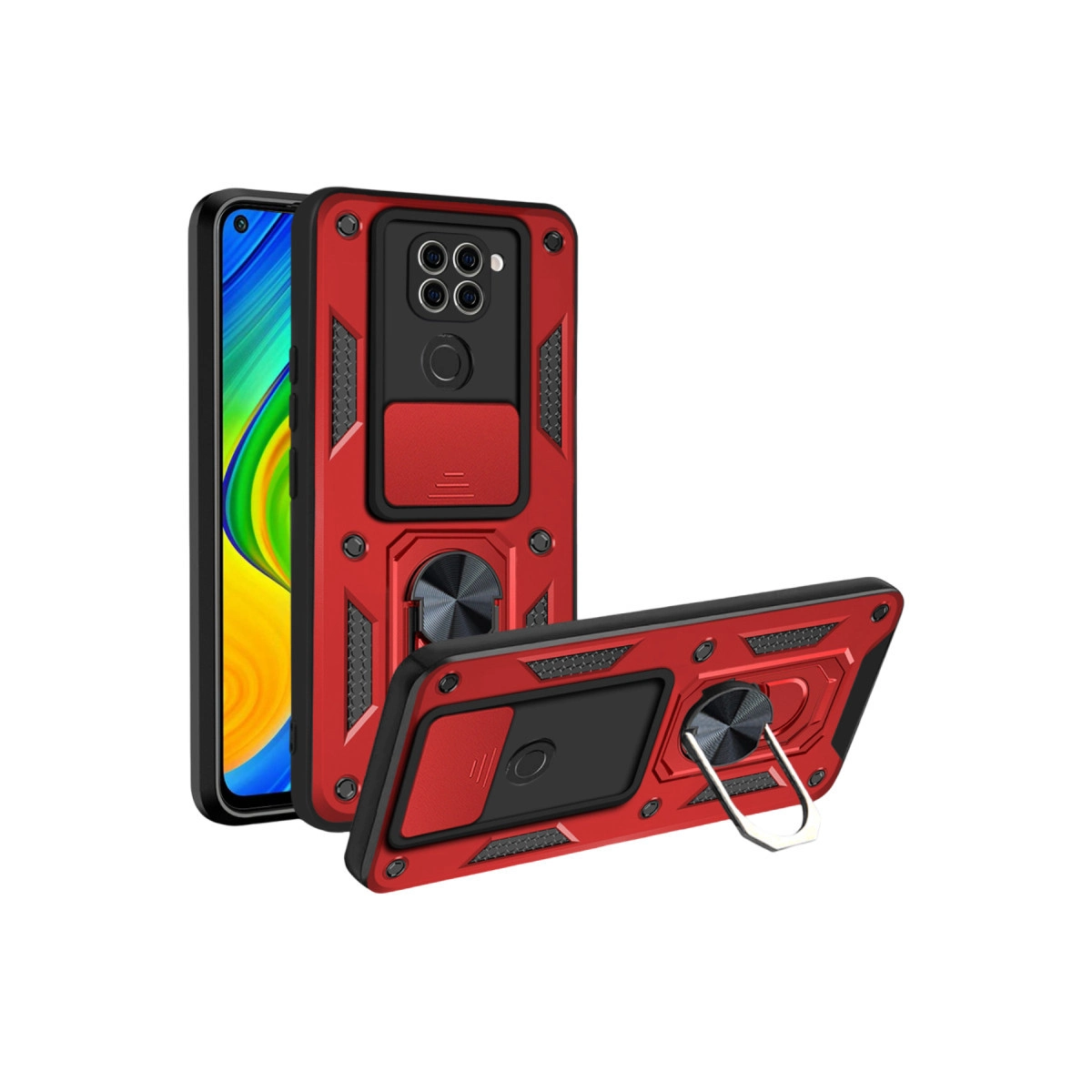 Xiaomi Redmi Note 9 4g Kılıf Pars Lens Yüzüklü Silikon - Kırmızı