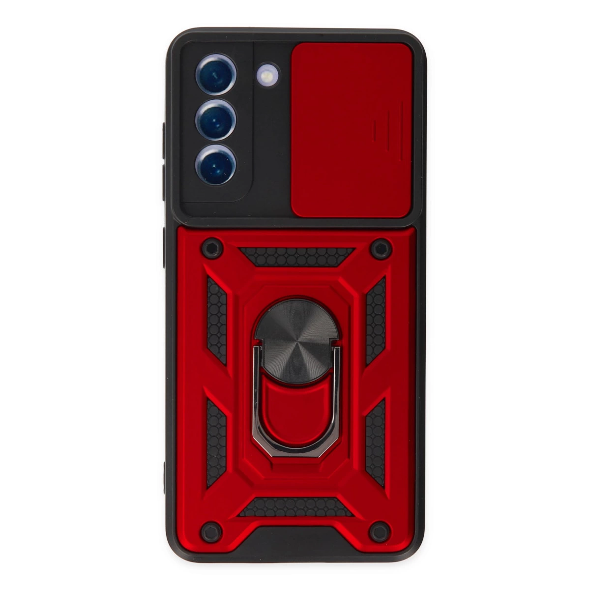 Samsung Galaxy S21 Fe Kılıf Pars Lens Yüzüklü Silikon - Kırmızı