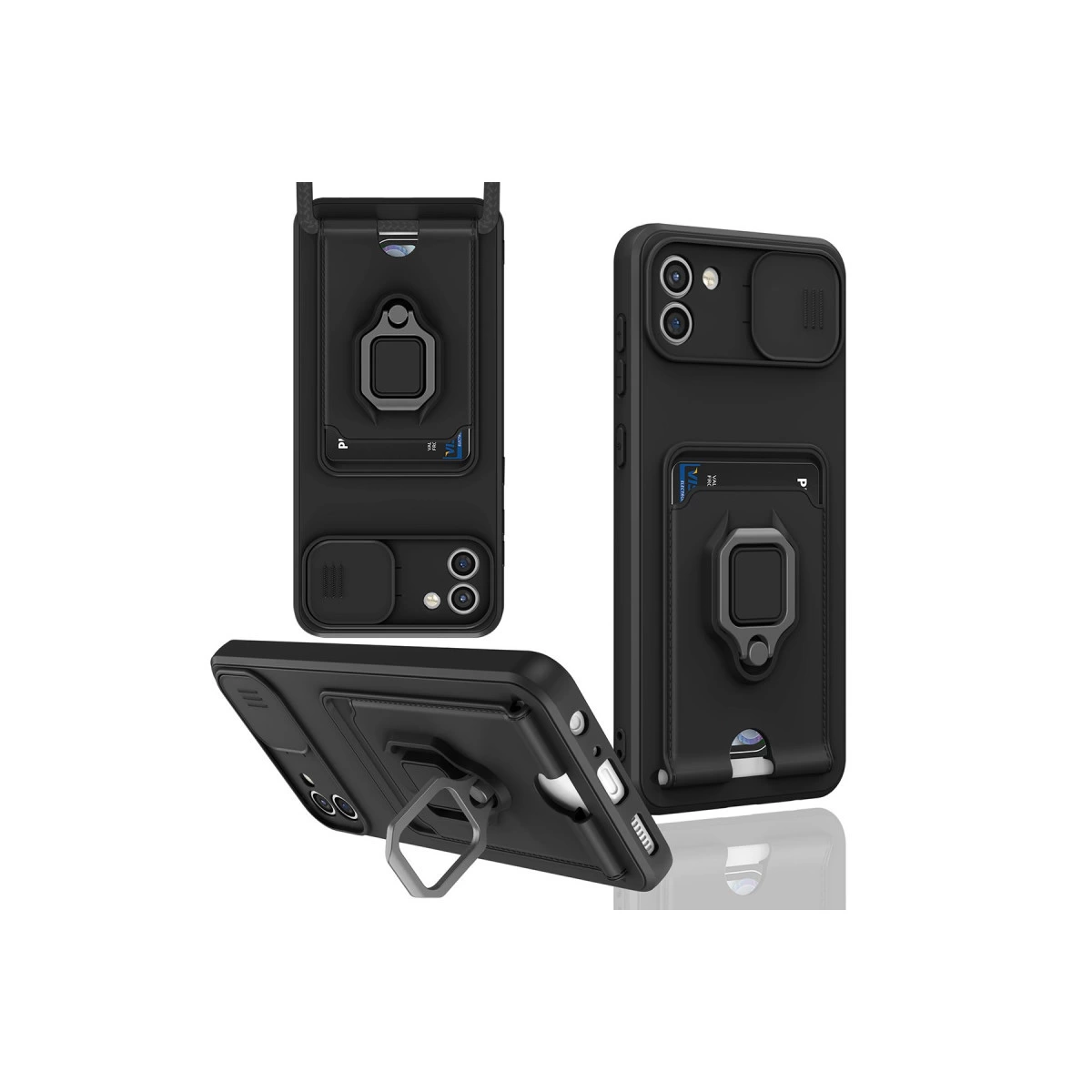 Samsung Galaxy A03 Kılıf Zuma Kartvizitli Yüzüklü Silikon - Siyah