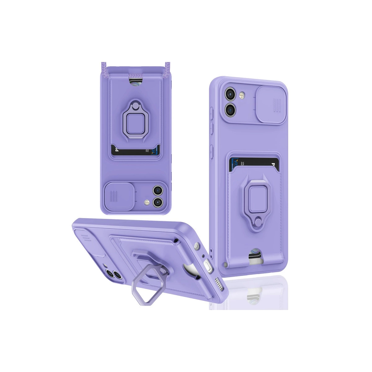 Samsung Galaxy A03 Kılıf Zuma Kartvizitli Yüzüklü Silikon - Lila