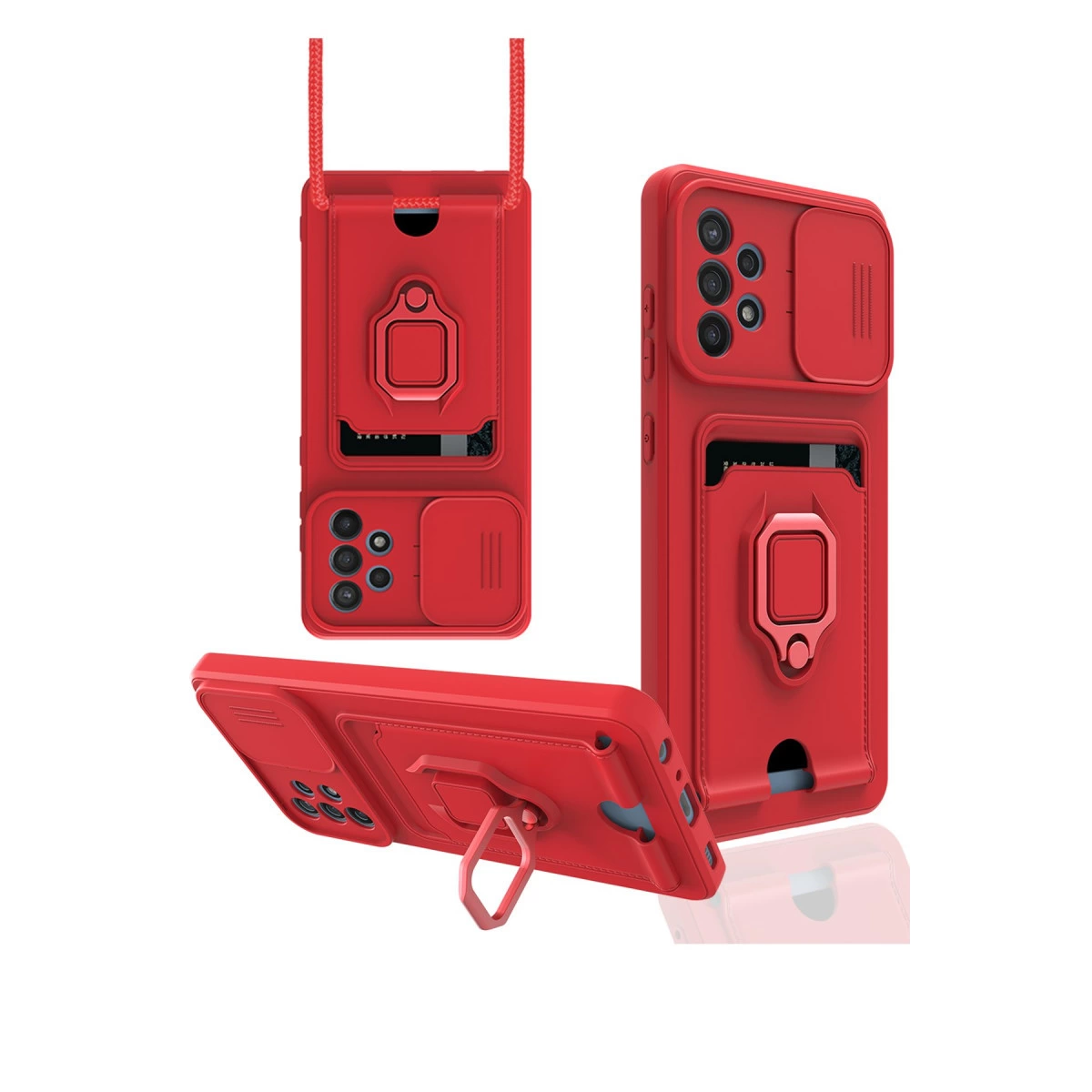 Samsung Galaxy A72 Kılıf Zuma Kartvizitli Yüzüklü Silikon - Kırmızı