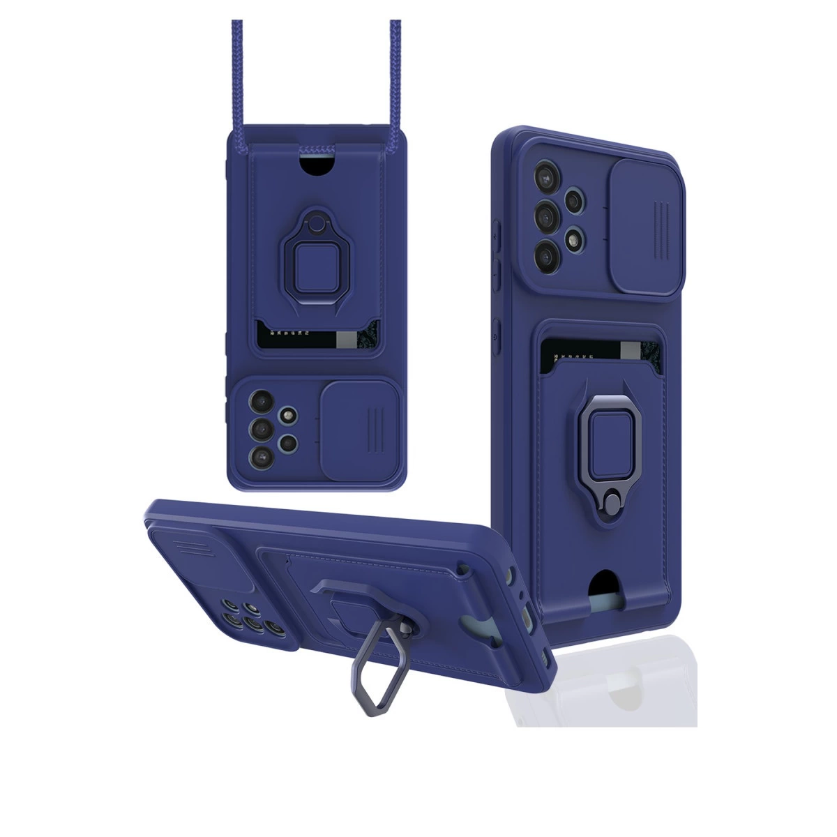 Samsung Galaxy A72 Kılıf Zuma Kartvizitli Yüzüklü Silikon - Lacivert