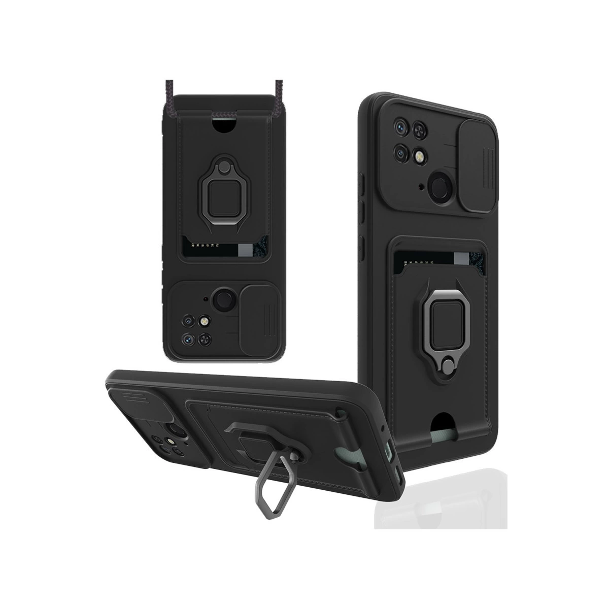 Xiaomi Redmi 10c Kılıf Zuma Kartvizitli Yüzüklü Silikon - Siyah