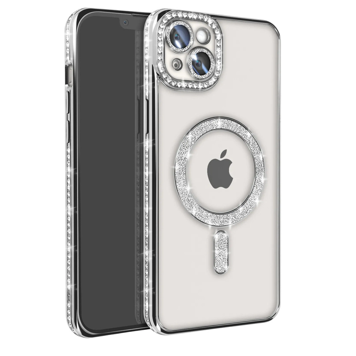 İphone 15 Kılıf Joke Simli Magneticsafe Kılıf - Gümüş