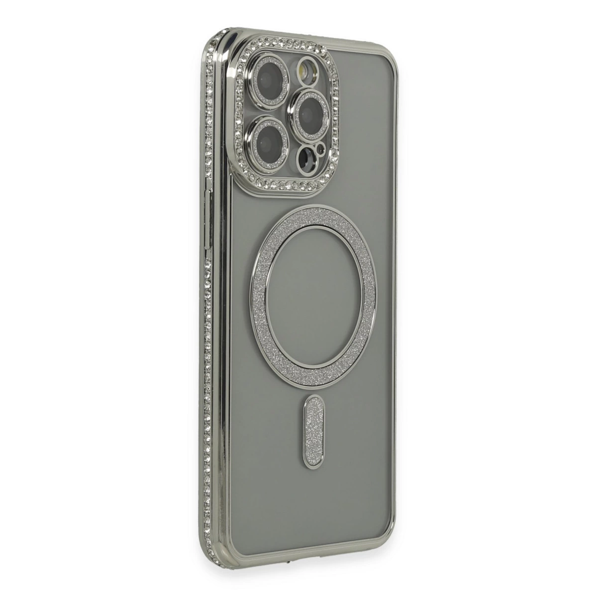 İphone 15 Pro Kılıf Joke Simli Magneticsafe Kılıf - Gri