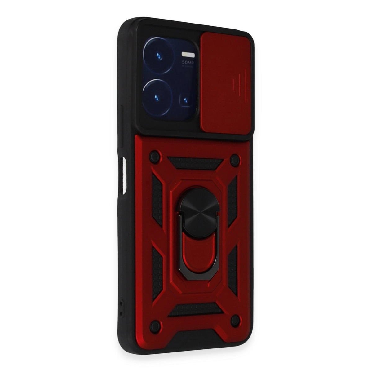 Vivo Y35 Kılıf Pars Lens Yüzüklü Silikon - Kırmızı