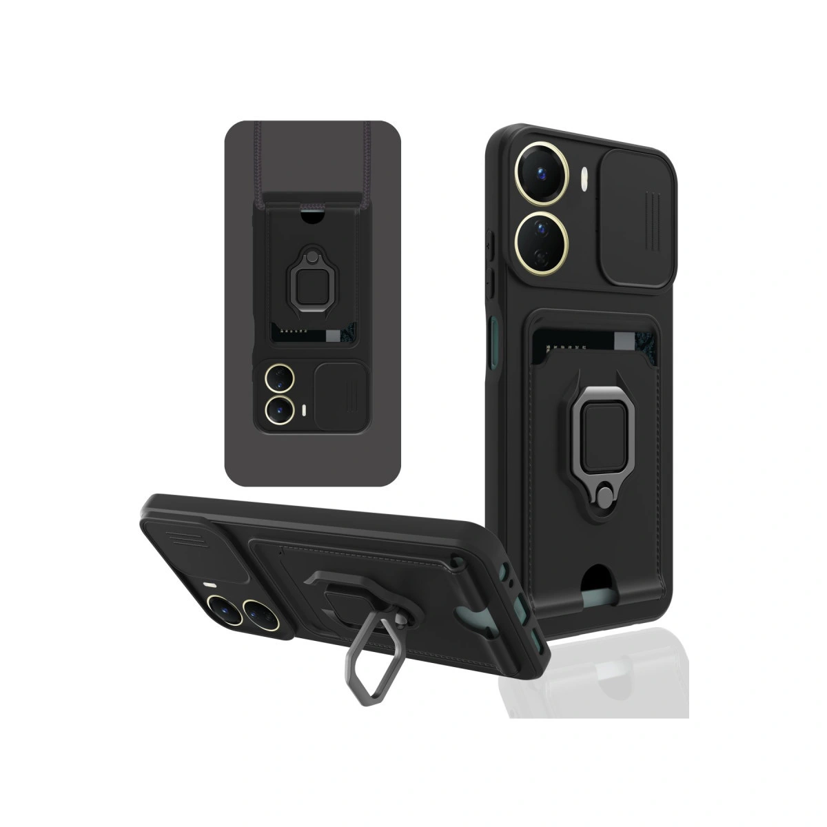 Vivo Y16 Kılıf Zuma Kartvizitli Yüzüklü Silikon - Siyah