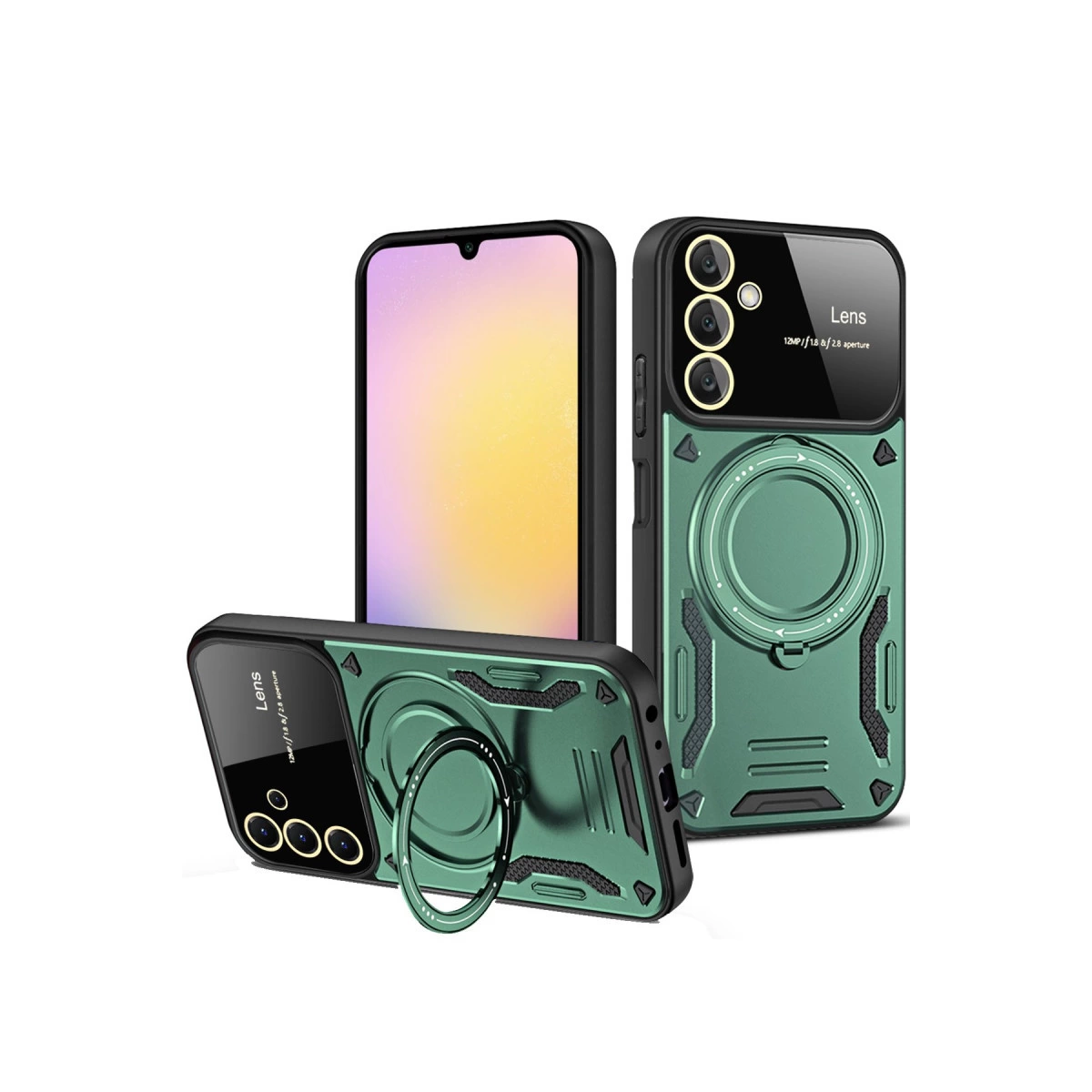 Samsung Galaxy A55 5g Kılıf Joy Lens Standlı Kapak - Koyu Yeşil