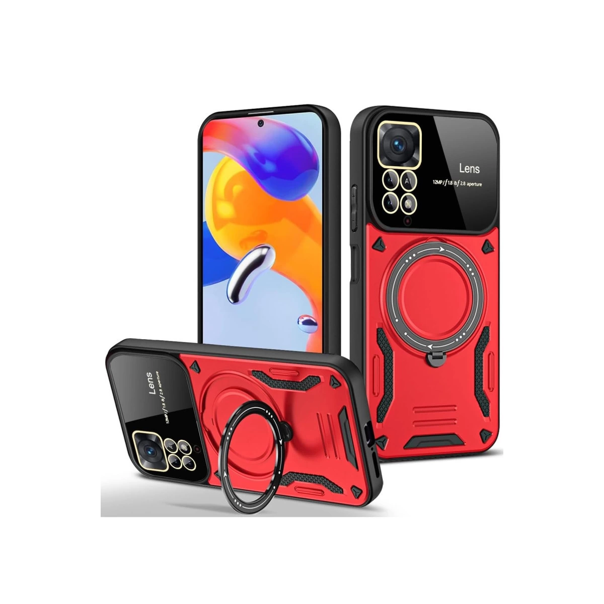 Xiaomi Redmi Note 11 Pro Kılıf Joy Lens Standlı Kapak - Kırmızı