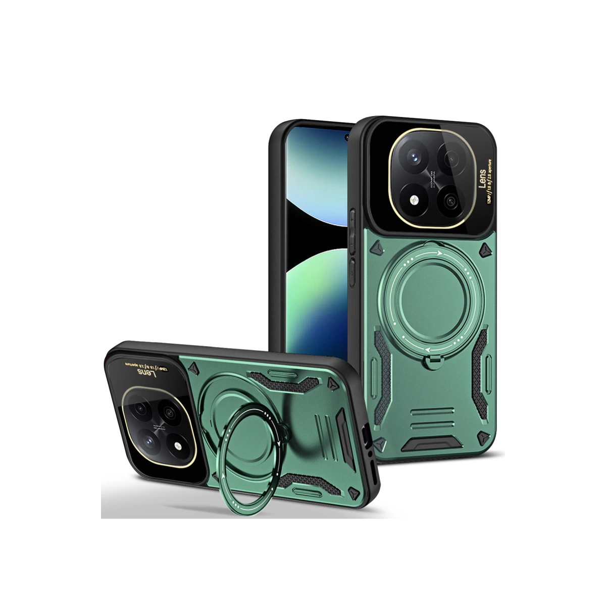 Xiaomi Redmi Note 14 Pro 5g Kılıf Joy Lens Standlı Kapak - Koyu Yeşil