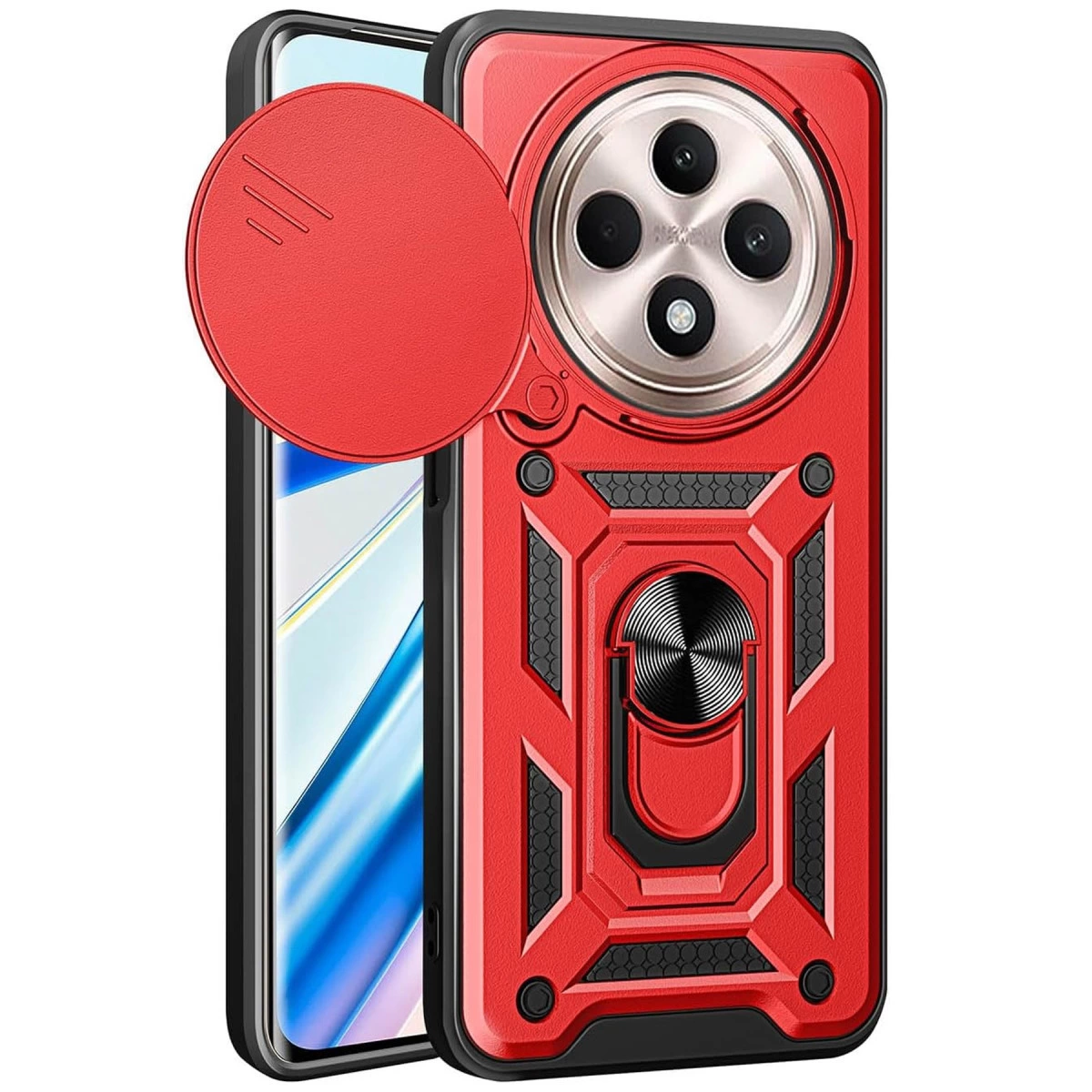 Xiaomi Redmi 14c Kılıf Pars Lens Yüzüklü Silikon - Kırmızı