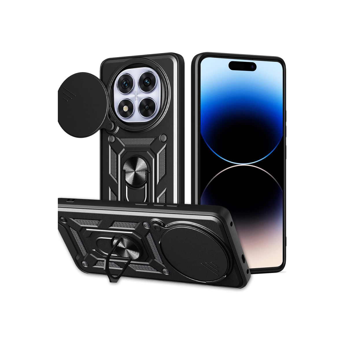 Xiaomi Redmi Note 14 Pro Plus Kılıf Pars Lens Yüzüklü Silikon - Siyah