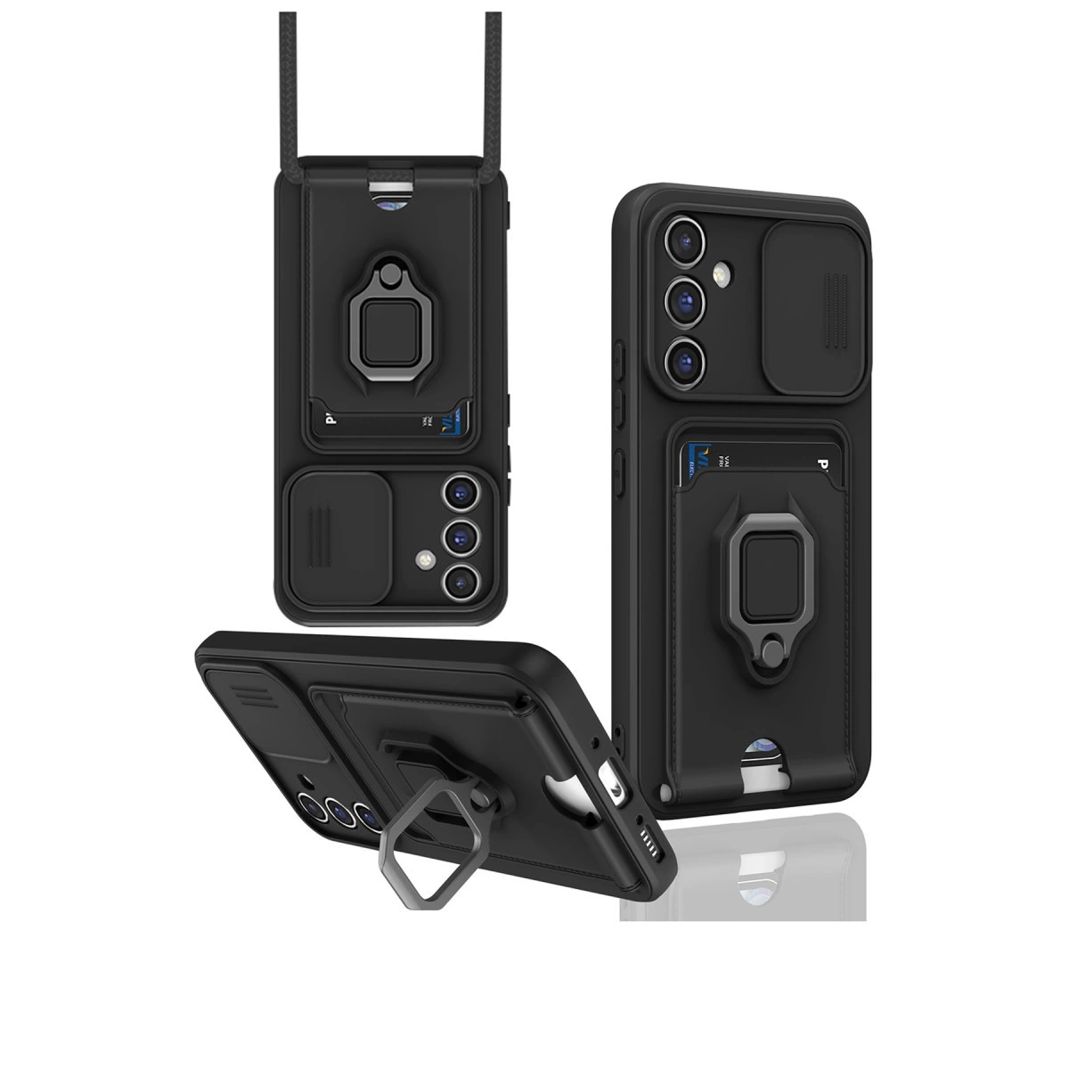 Samsung Galaxy A36 Kılıf Zuma Kartvizitli Yüzüklü Silikon - Siyah