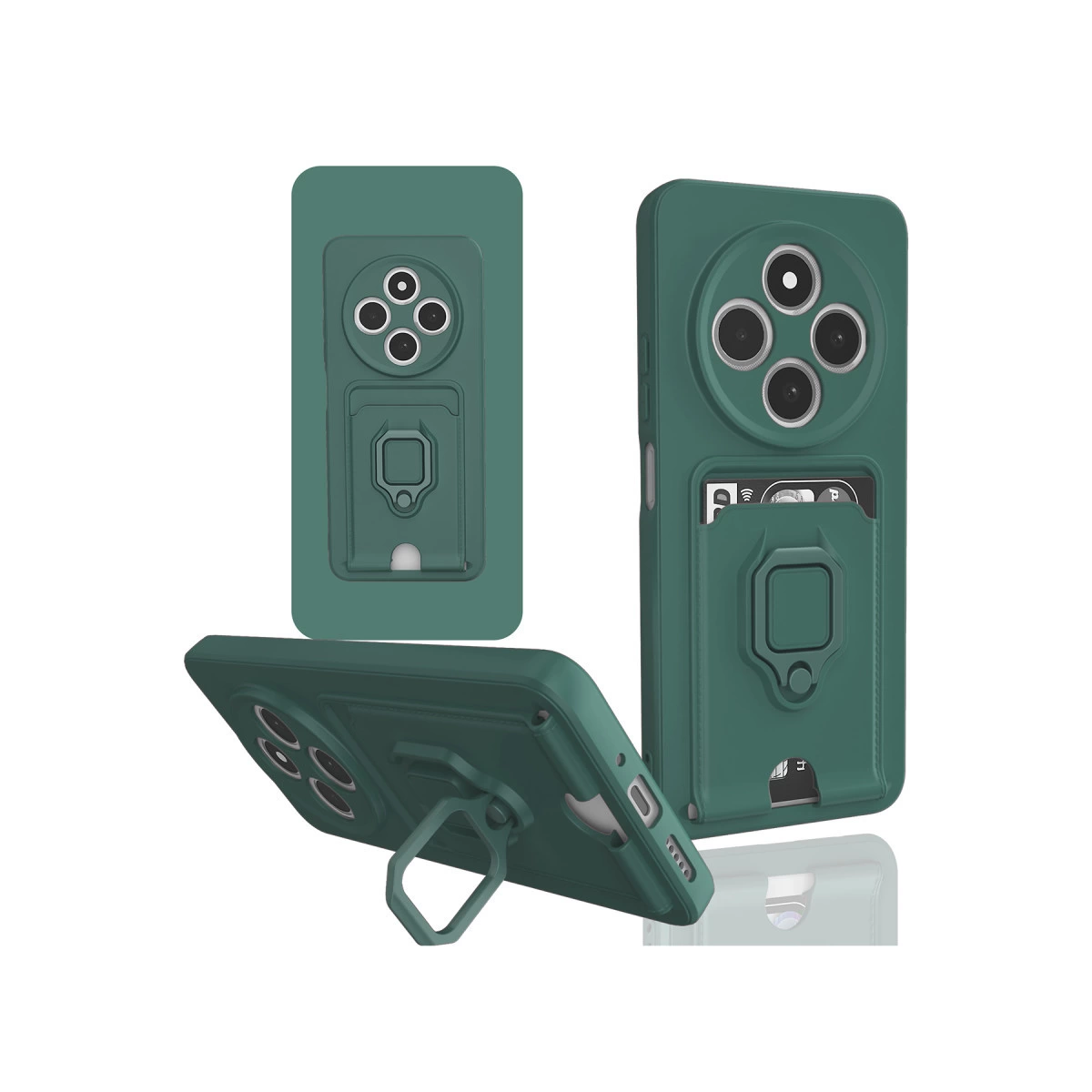 Xiaomi Redmi 14c Kılıf Zuma Kartvizitli Yüzüklü Silikon - Yeşil