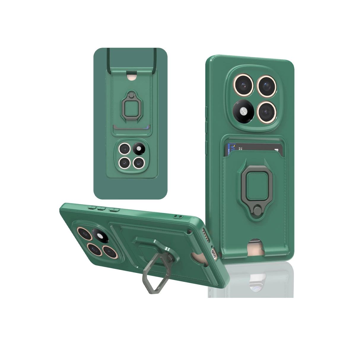 Xiaomi Redmi Note 14 Pro Plus Kılıf Zuma Kartvizitli Yüzüklü Silikon - Yeşil